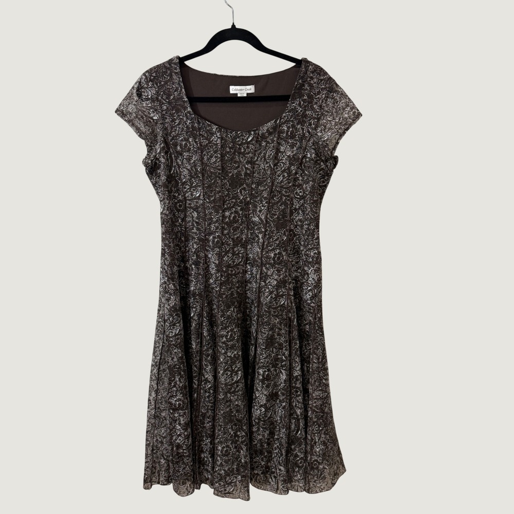 Coldwater Creek Lace Midi Dress Brown Floral Size 14 Romantic Autumn Cottagecore